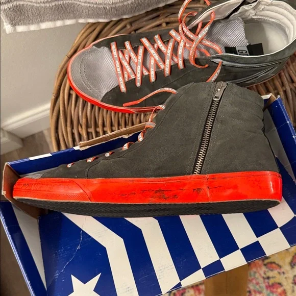 Golden Goose Deluxe Brand Slide Ice Suede Orange High-Top Sneakers - Picture 6 of 12